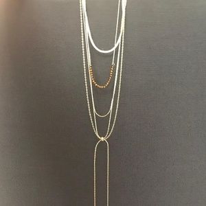Sexy Long Layered Gold Necklace, 22", Brown Accent